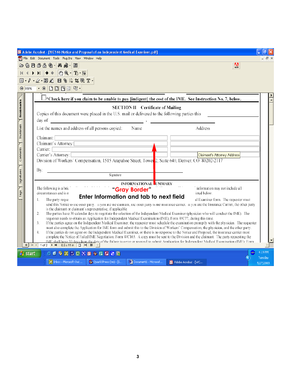 Form WC146 Notice and Proposal to Select an Independent Medical Examiner - Colorado, Page 3