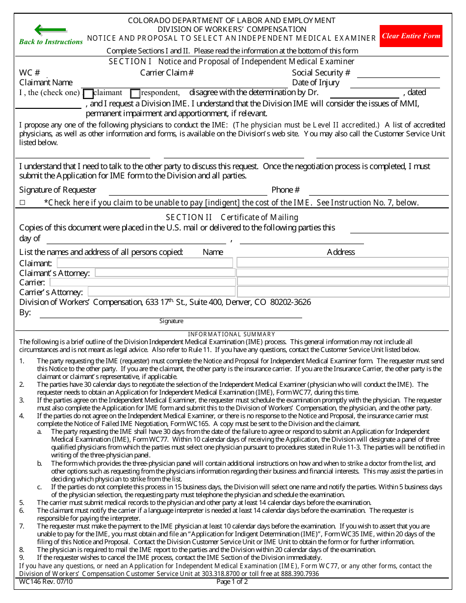 Form WC146 Notice and Proposal to Select an Independent Medical Examiner - Colorado, Page 4