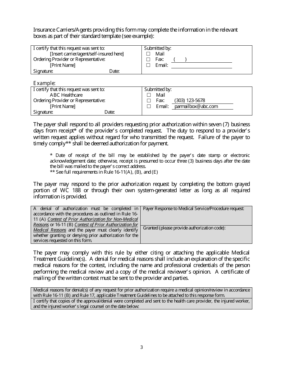 Form WC188 Authorized Treating Providers Request for Prior Authorization - Colorado, Page 3