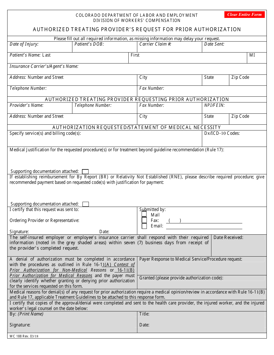 Form WC188 Authorized Treating Providers Request for Prior Authorization - Colorado, Page 4