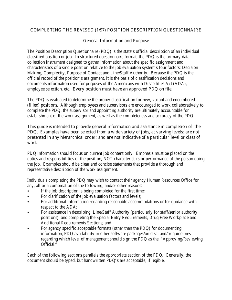 Colorado Position Description Questionnaire (Pdq) Instructions Fill