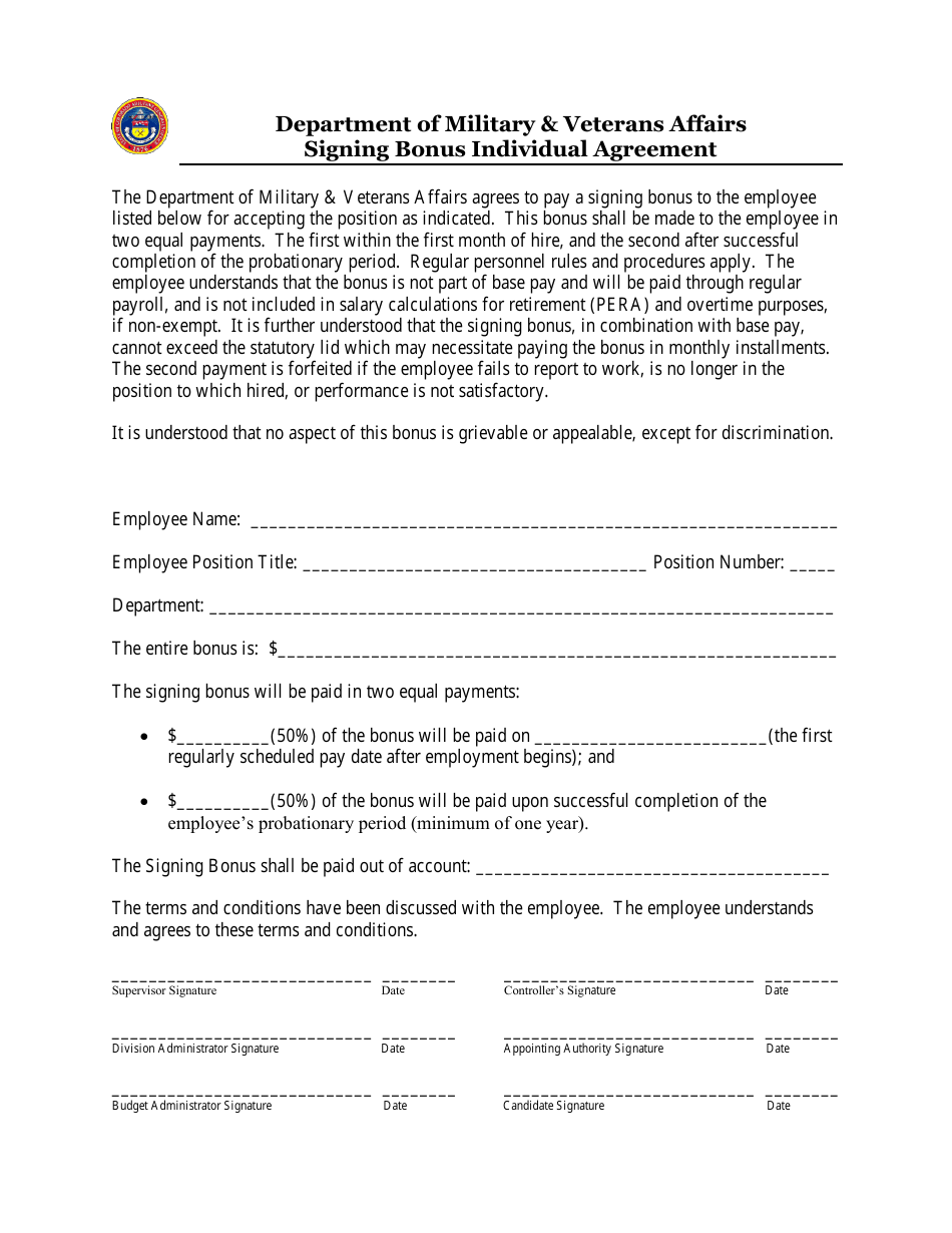 Signing Bonus Individual Agreement Form - Colorado, Page 3