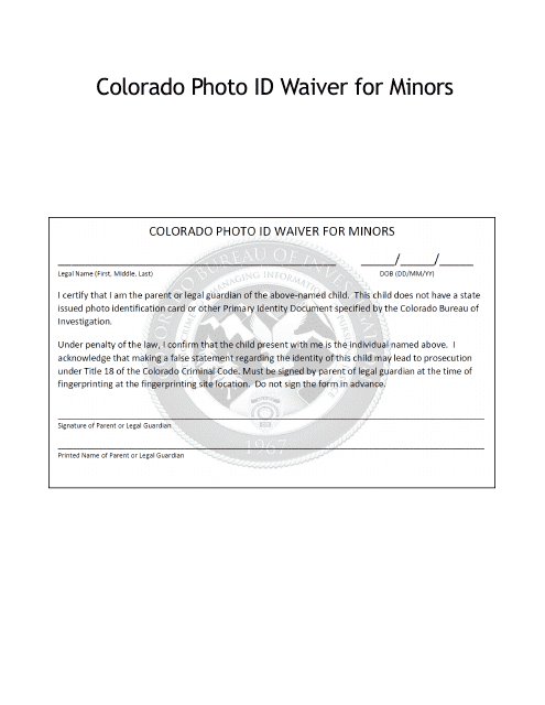 &quot;Colorado Photo Id Waiver for Minors&quot; - Colorado Download Pdf