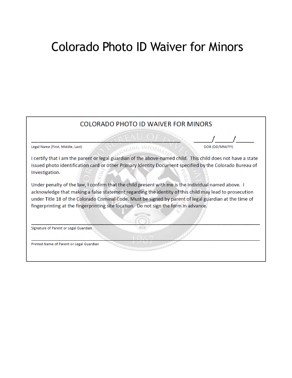 Colorado Photo Id Waiver for Minors - Colorado, Page 1
