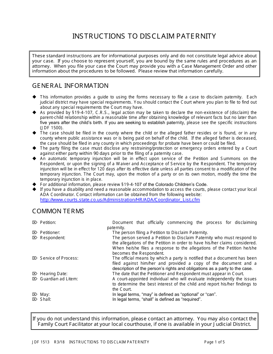 form jdf1513 download printable pdf or fill online instructions to disclaim paternity colorado templateroller