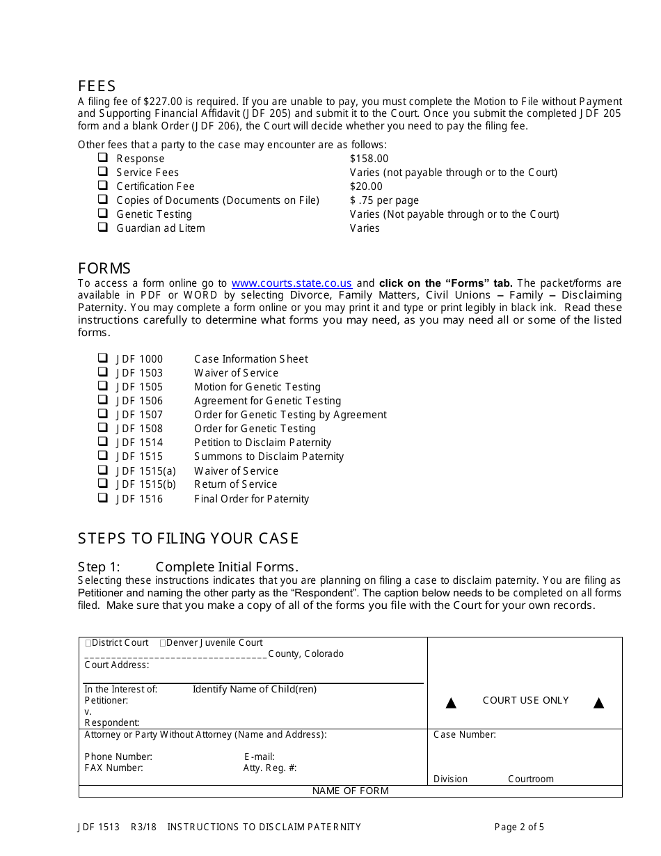 Form JDF1513 Instructions to Disclaim Paternity - Colorado, Page 2