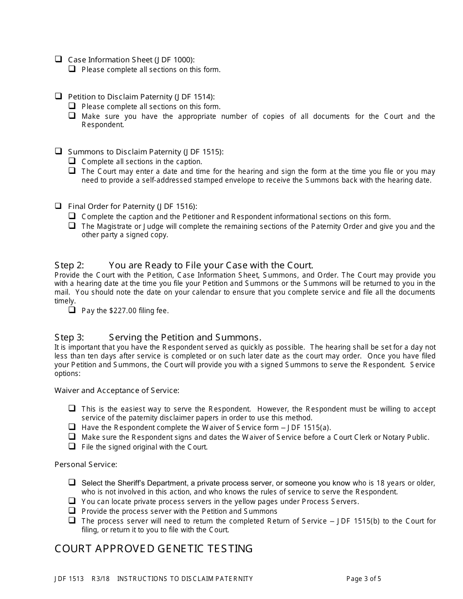 Form JDF1513 Instructions to Disclaim Paternity - Colorado, Page 3