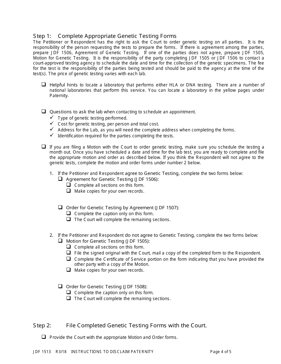 Form JDF1513 Instructions to Disclaim Paternity - Colorado, Page 4