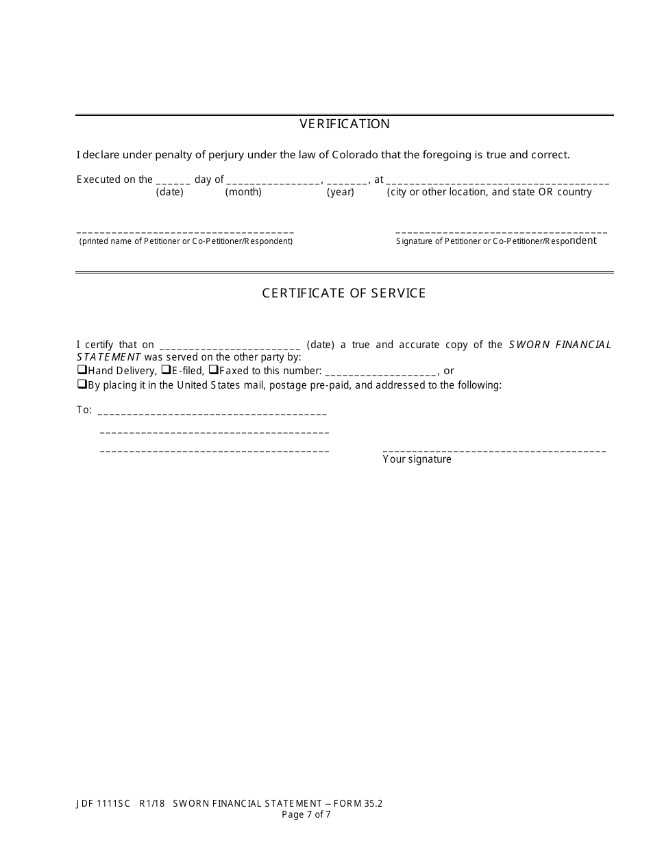 Form JDF1111SC (35.2) Sworn Financial Statement - Colorado, Page 7