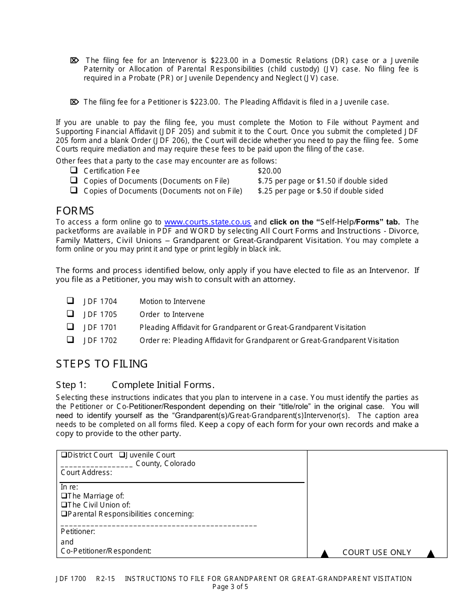 Form JDF1700 Instructions to File for Grandparent or Greatgrandparent Visitation - Colorado, Page 3