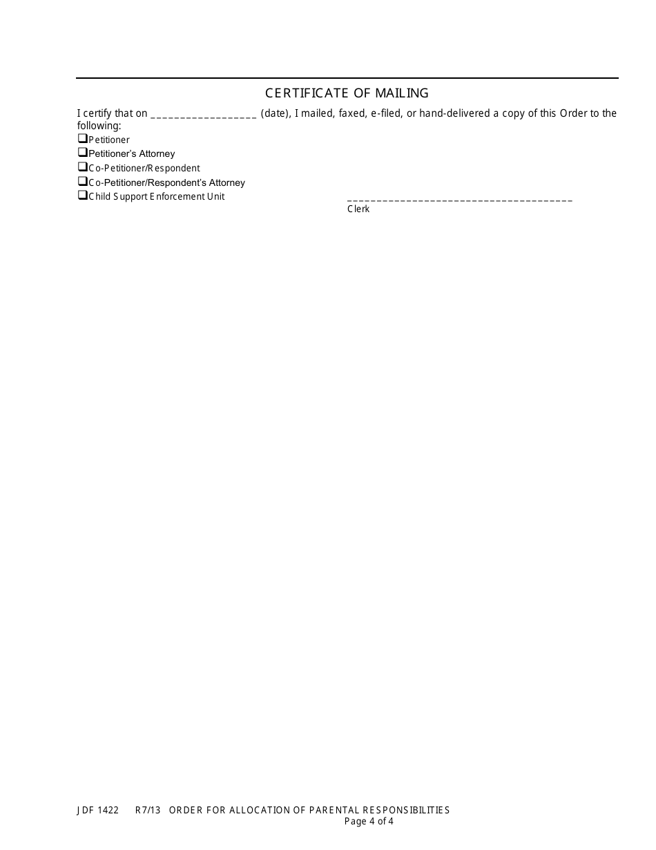 Form JDF1422 Order for Allocation of Parental Responsibilities - Colorado, Page 4