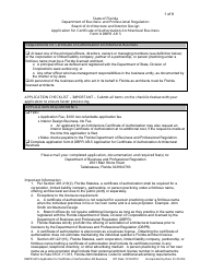 Form DBPR AR5 Application for Certificate of Authorization Architectural Business - Florida