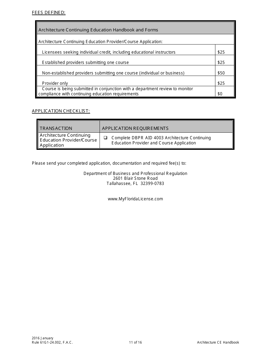 Form DBPR AID4003 Architecture Continuing Education Providers and Course Application, Page 11