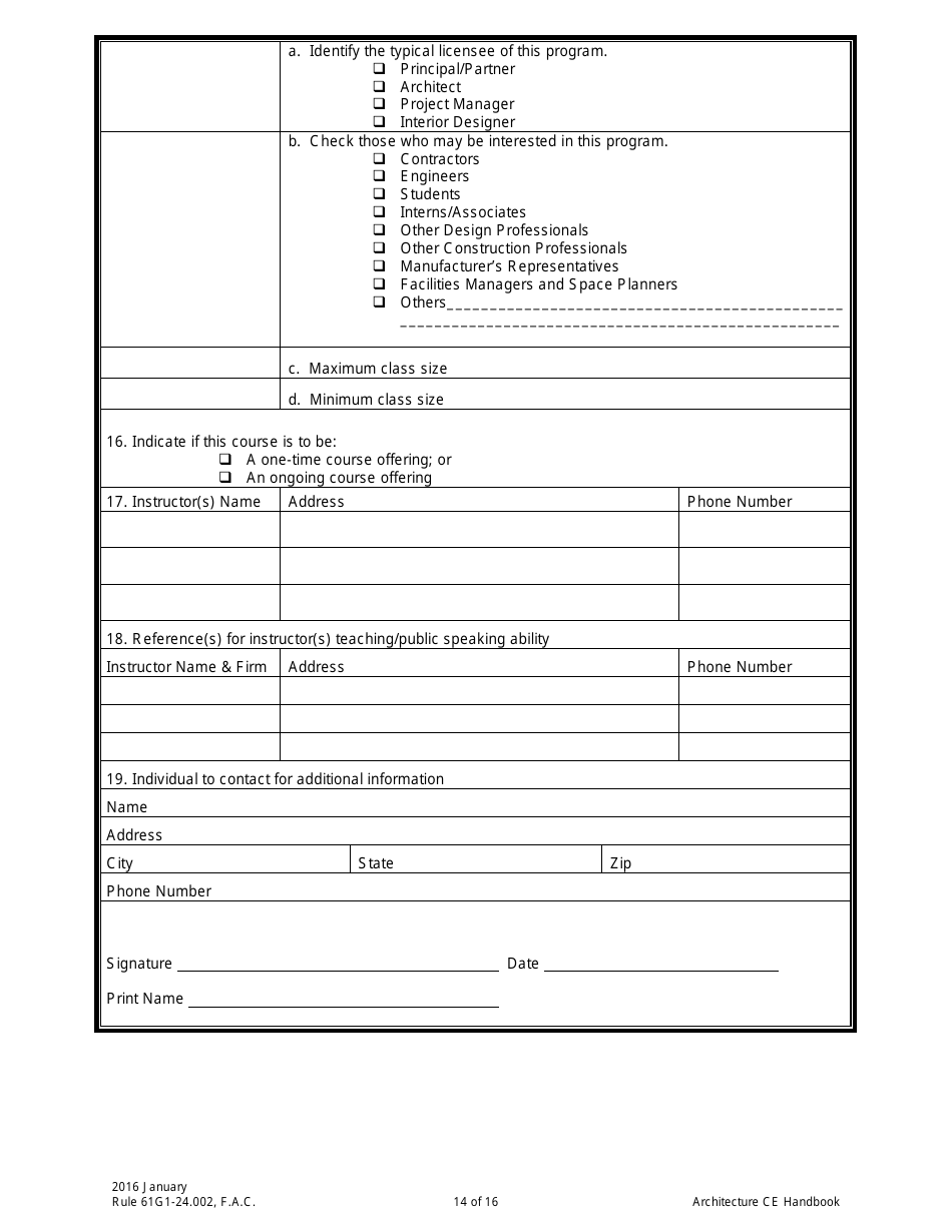 Form DBPR AID4003 Architecture Continuing Education Providers and Course Application, Page 14