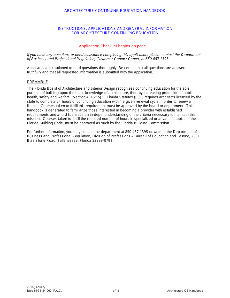 Form DBPR AID4003 Architecture Continuing Education Providers and Course Application, Page 1