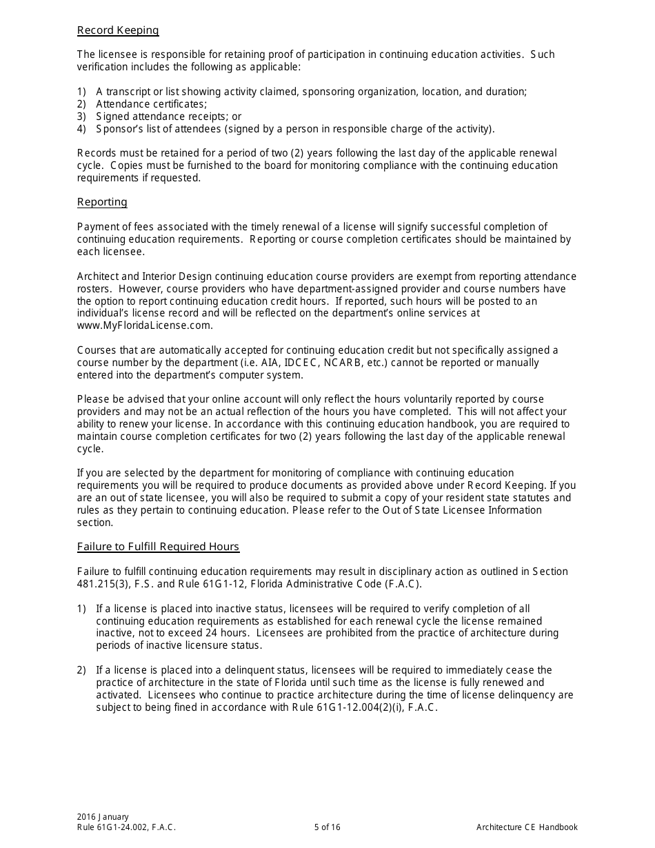 Form DBPR AID4003 Architecture Continuing Education Providers and Course Application, Page 5
