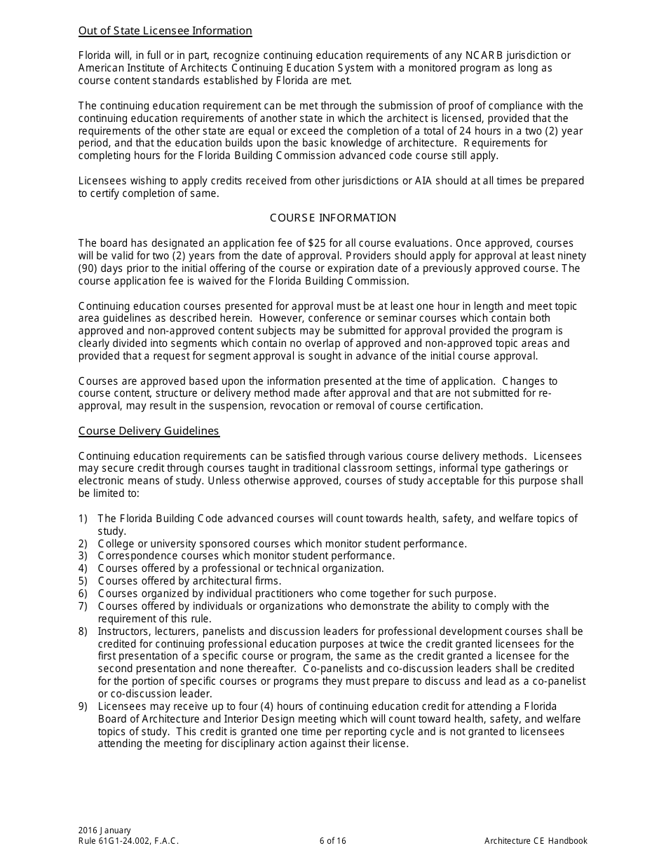 Form DBPR AID4003 Architecture Continuing Education Providers and Course Application, Page 6