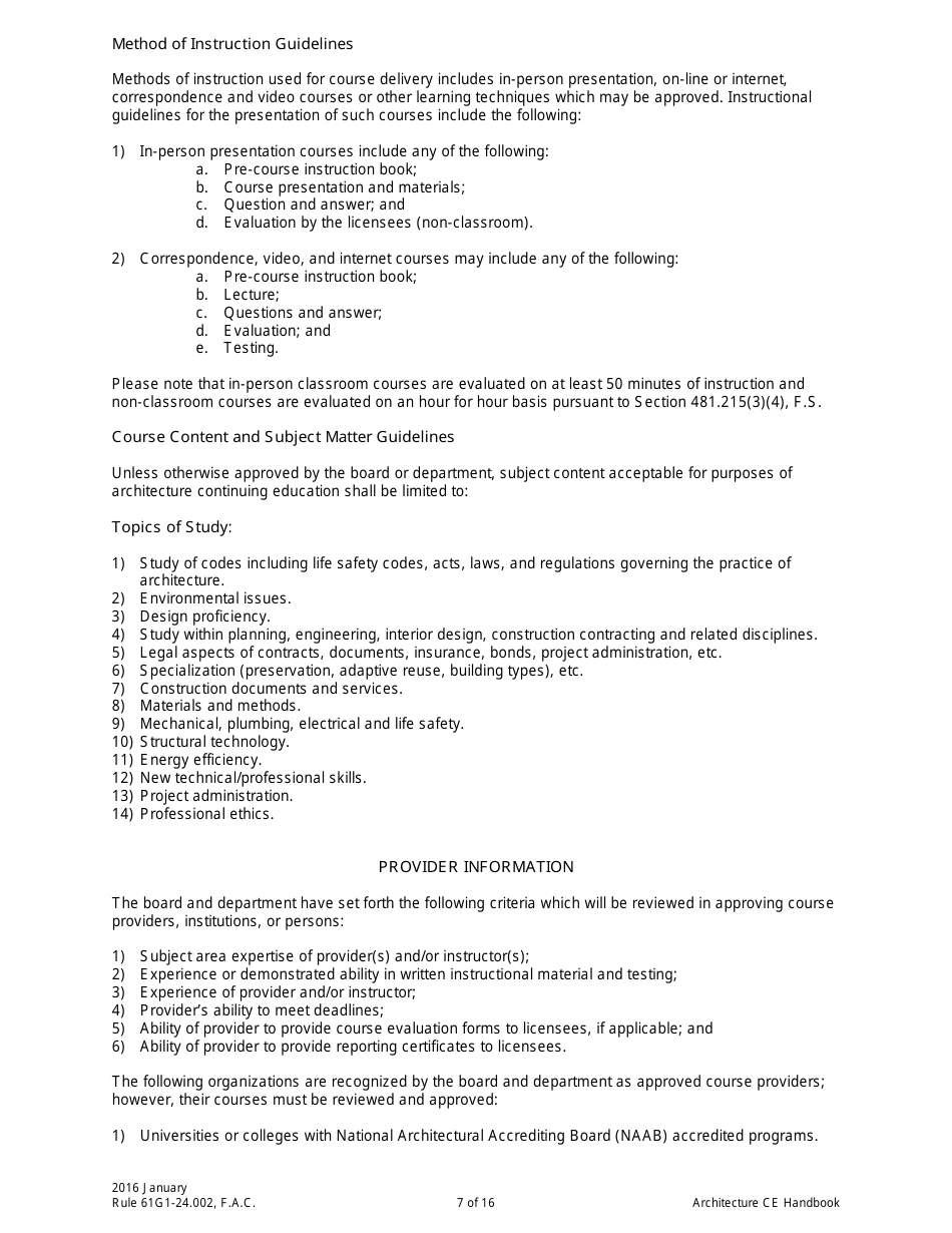 Form DBPR AID4003 Architecture Continuing Education Providers and Course Application, Page 7