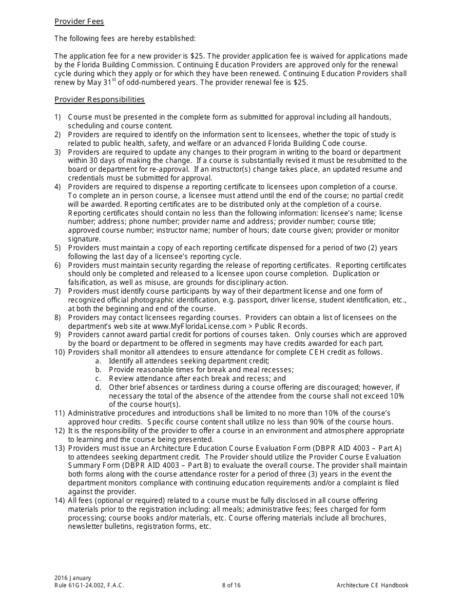 Form DBPR AID4003 Architecture Continuing Education Providers and Course Application, Page 8