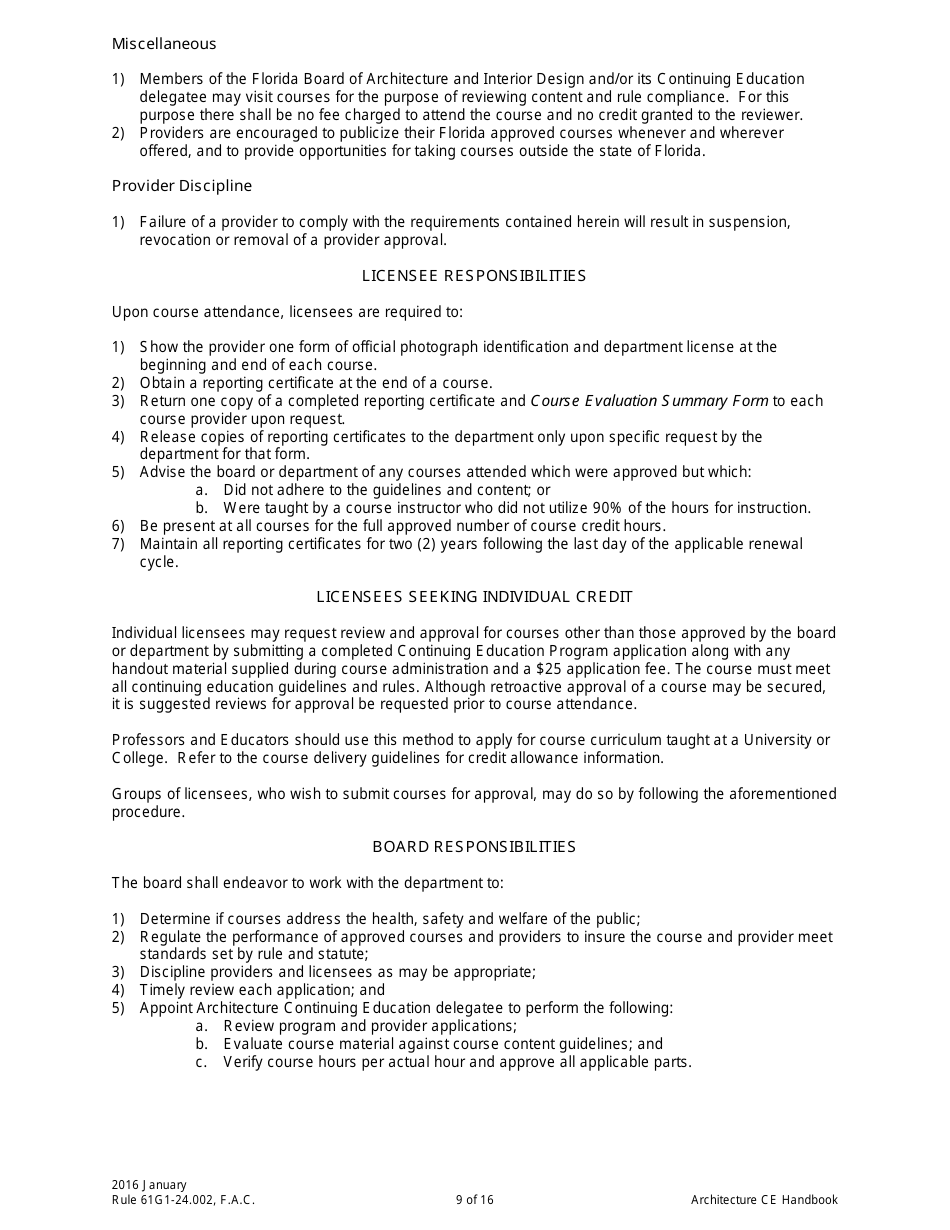 Form DBPR AID4003 Architecture Continuing Education Providers and Course Application, Page 9