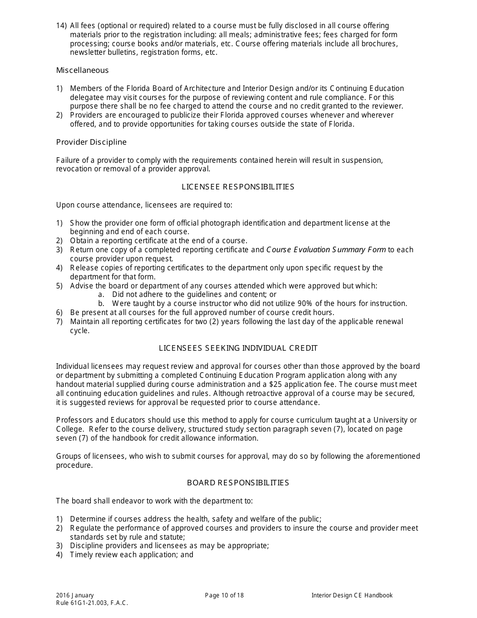 Form DBPR ID4002 Interior Design Continuing Education Providers and Course Application - Florida, Page 10