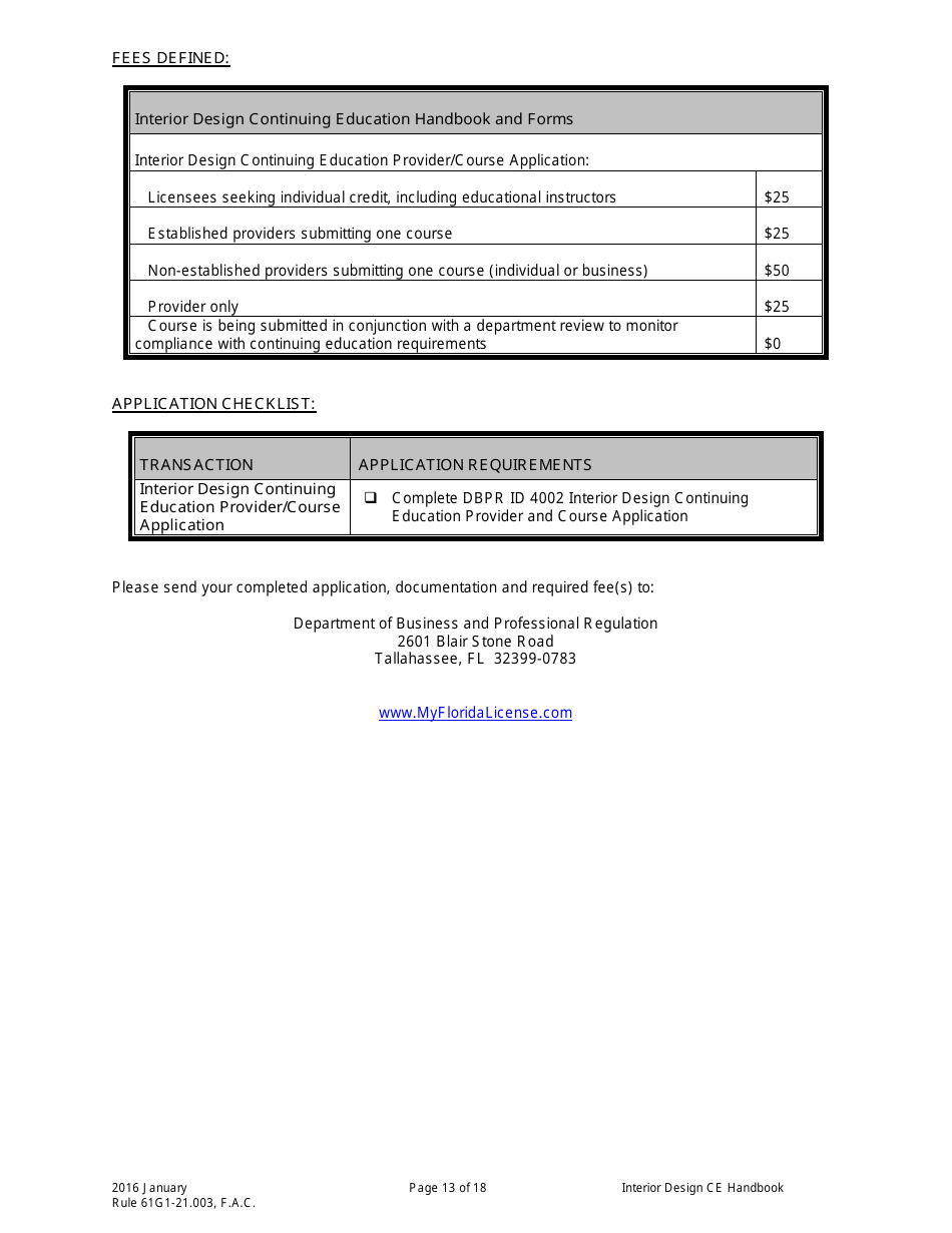 Form DBPR ID4002 Interior Design Continuing Education Providers and Course Application - Florida, Page 13