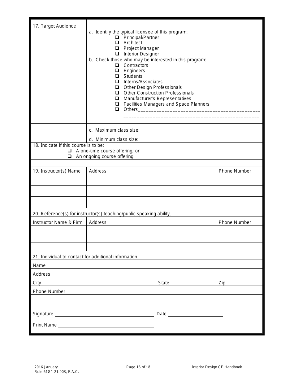 Form DBPR ID4002 Interior Design Continuing Education Providers and Course Application - Florida, Page 16