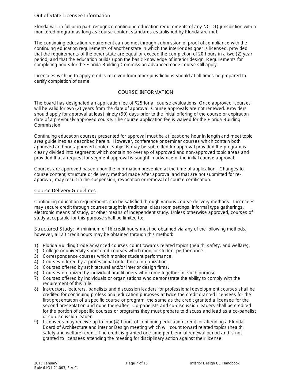 Form DBPR ID4002 Interior Design Continuing Education Providers and Course Application - Florida, Page 7