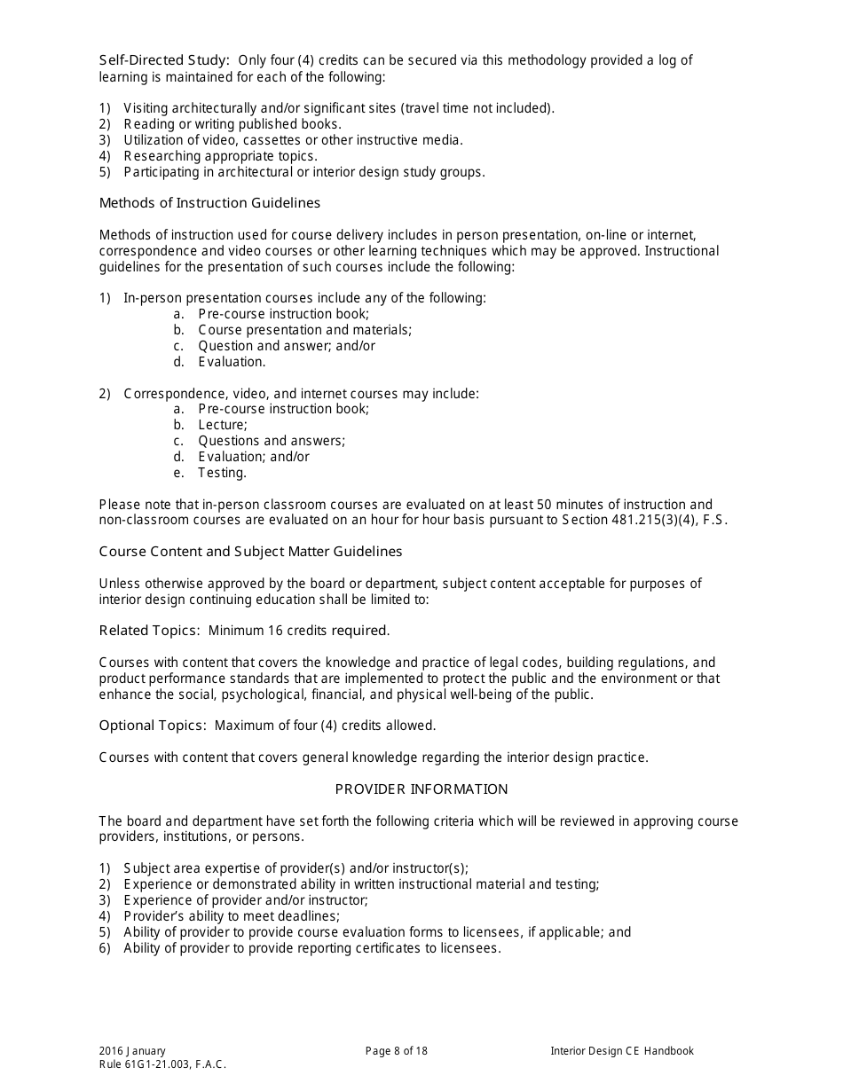 Form DBPR ID4002 Interior Design Continuing Education Providers and Course Application - Florida, Page 8