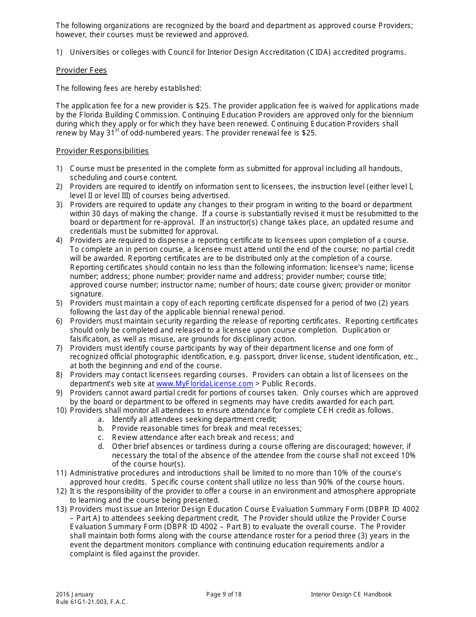 Form DBPR ID4002 Interior Design Continuing Education Providers and Course Application - Florida, Page 9