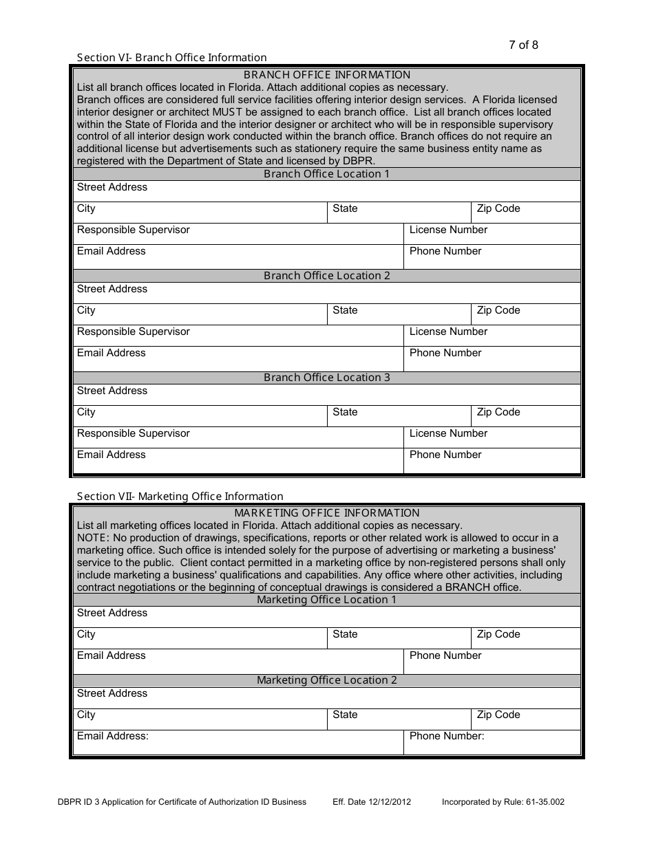 Form DBPR ID3 Application for Certificate of Authorization Interior Design Business - Florida, Page 7