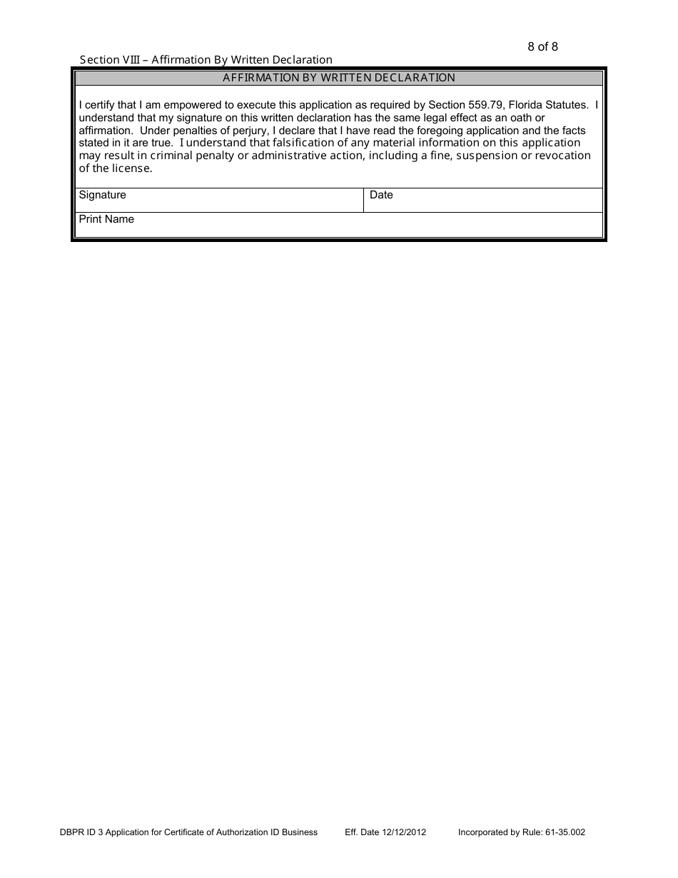 Form DBPR ID3 Application for Certificate of Authorization Interior Design Business - Florida, Page 8