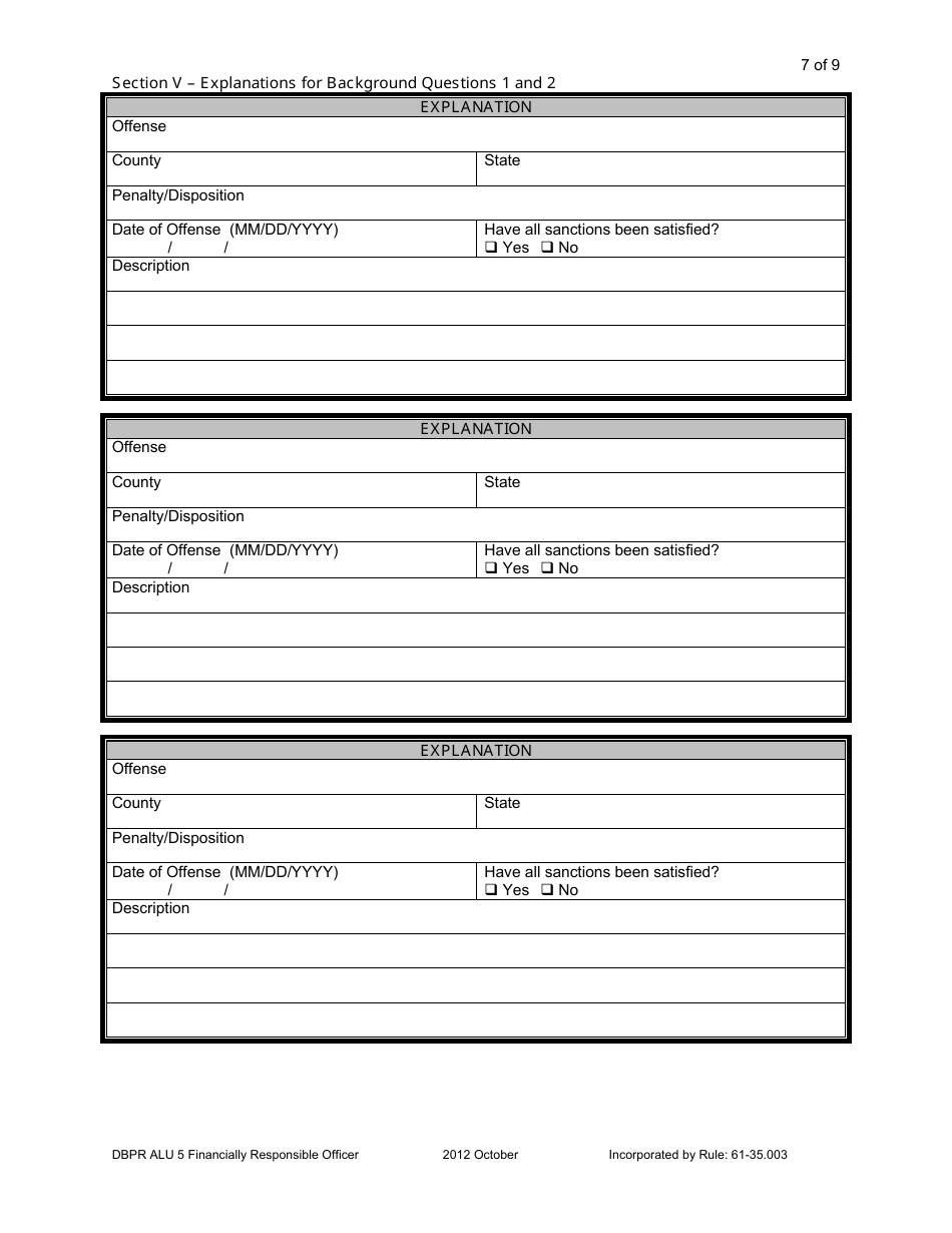 Form DBPR ALU5 Application for Financially Responsible Officer - Florida, Page 7