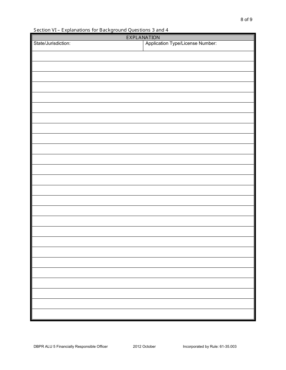 Form DBPR ALU5 Application for Financially Responsible Officer - Florida, Page 8