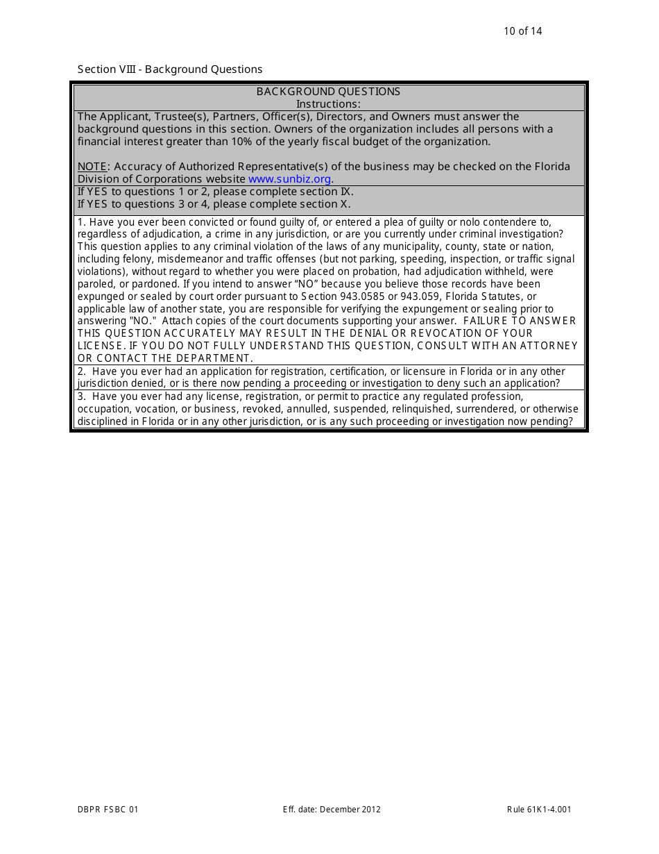 Form DBPR FSBC01 Application for Amateur Sanctioning Organization - Florida, Page 10