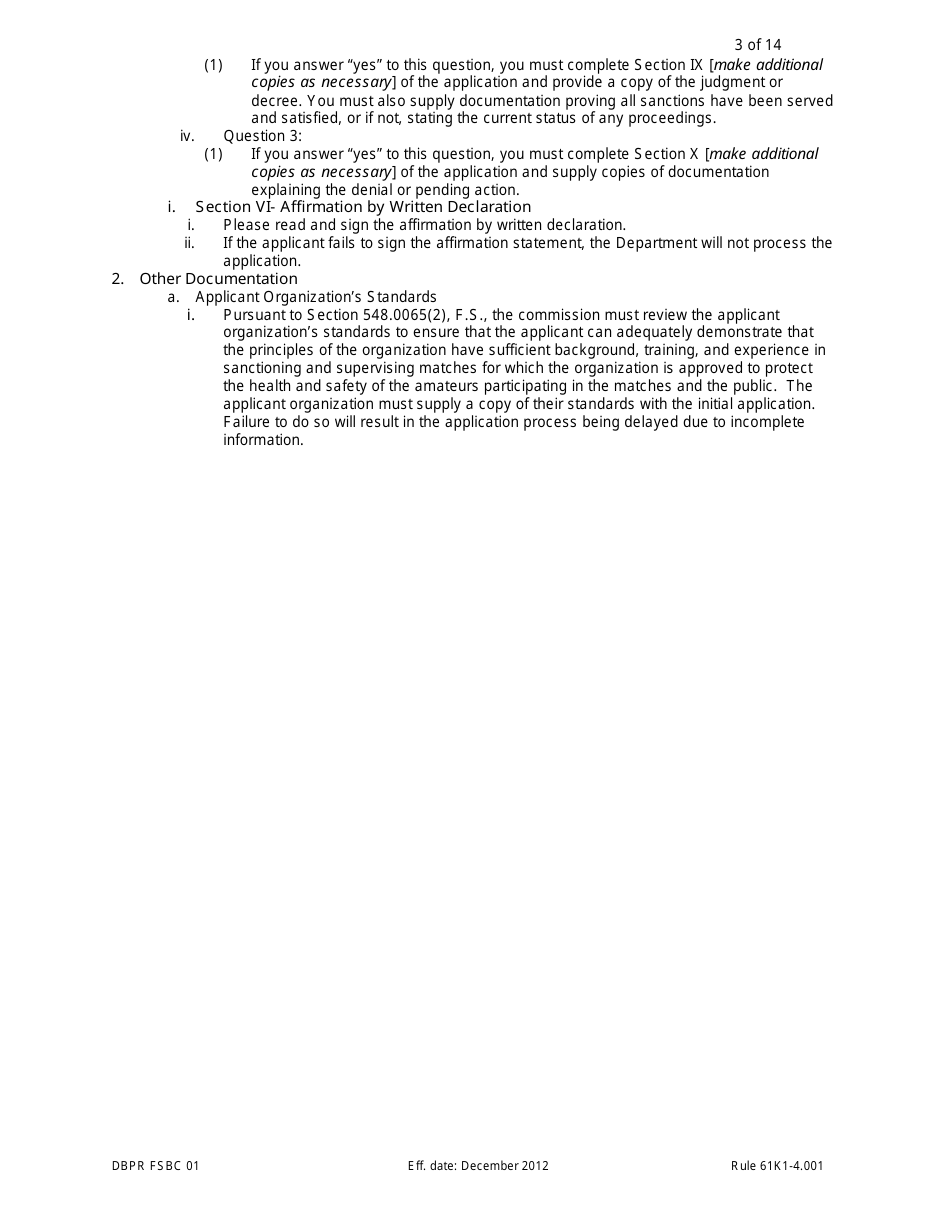 Form DBPR FSBC01 Application for Amateur Sanctioning Organization - Florida, Page 3