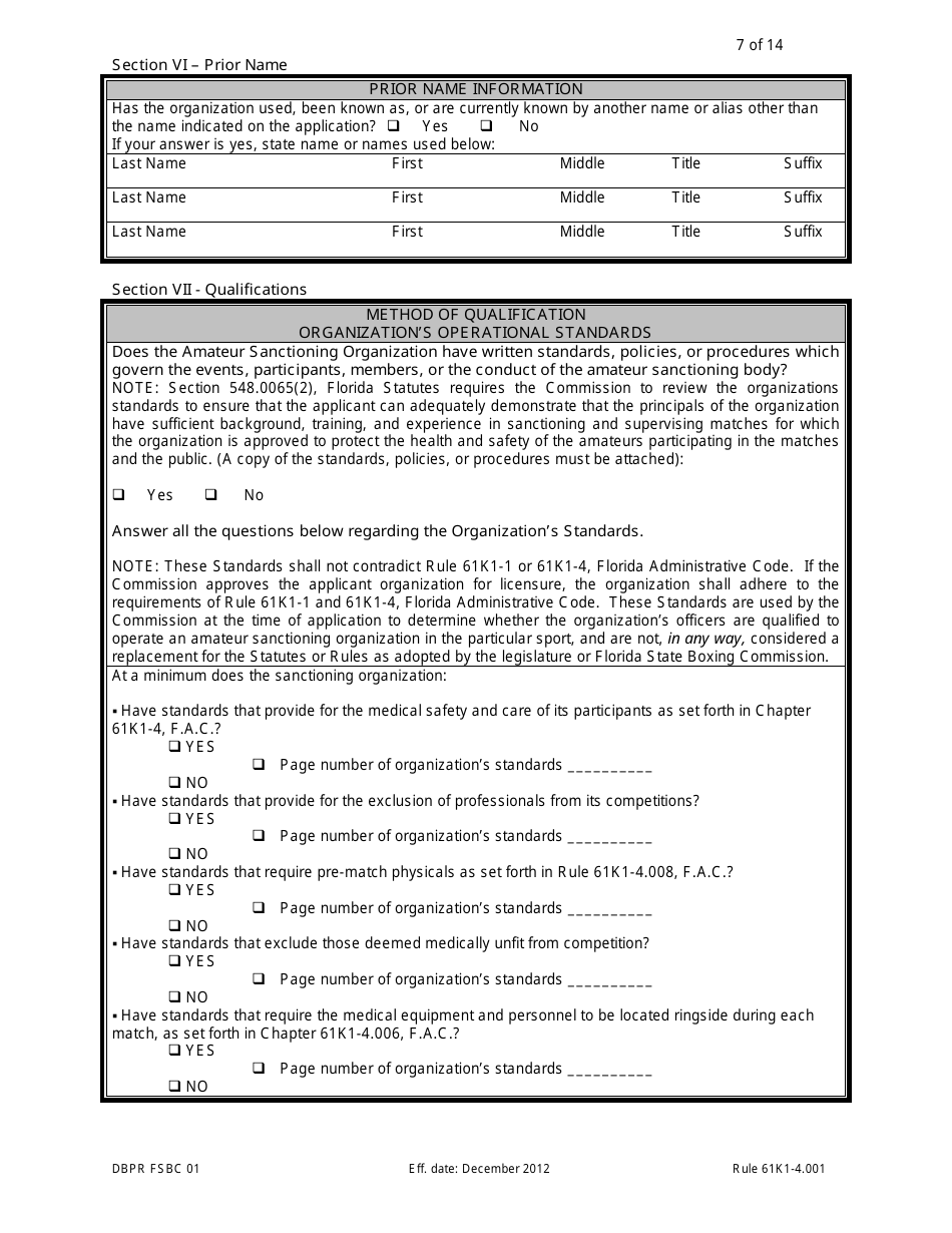 Form DBPR FSBC01 Application for Amateur Sanctioning Organization - Florida, Page 7