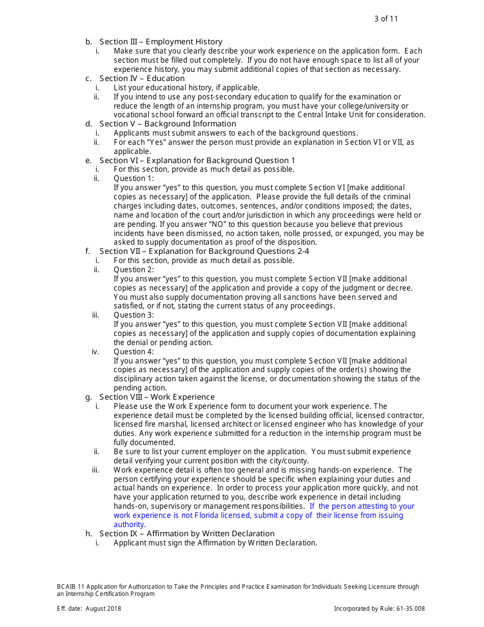 Form DBPR BCAIB11 - Fill Out, Sign Online and Download Printable PDF ...