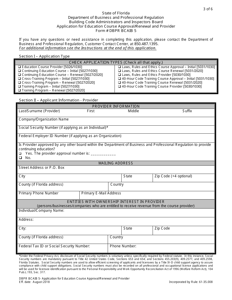 Form DBPR BCAIB5 Application for Education Course Approval / Renewal and Provider - Florida, Page 3