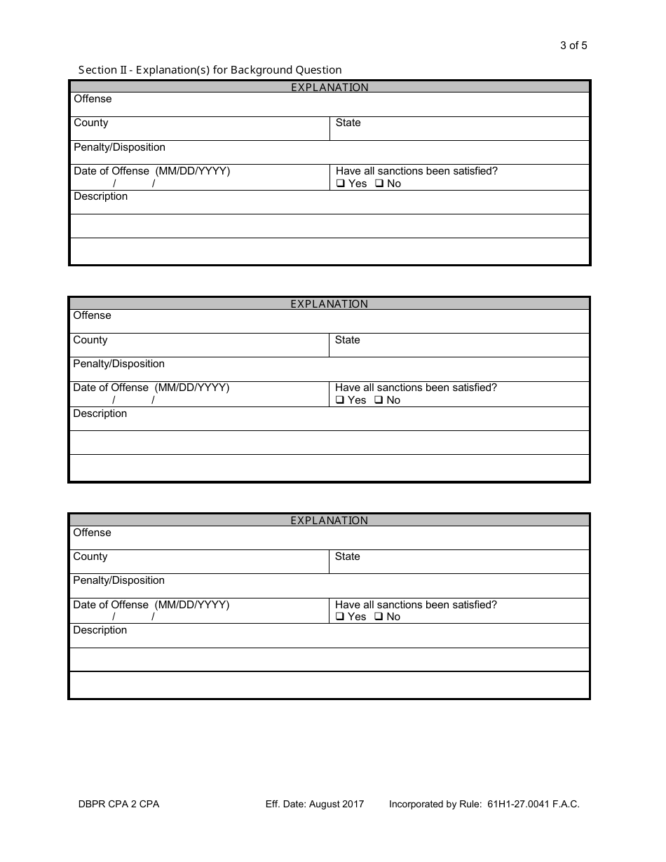 Form DBPR CPA2 CPA Licensure Application - Florida, Page 3