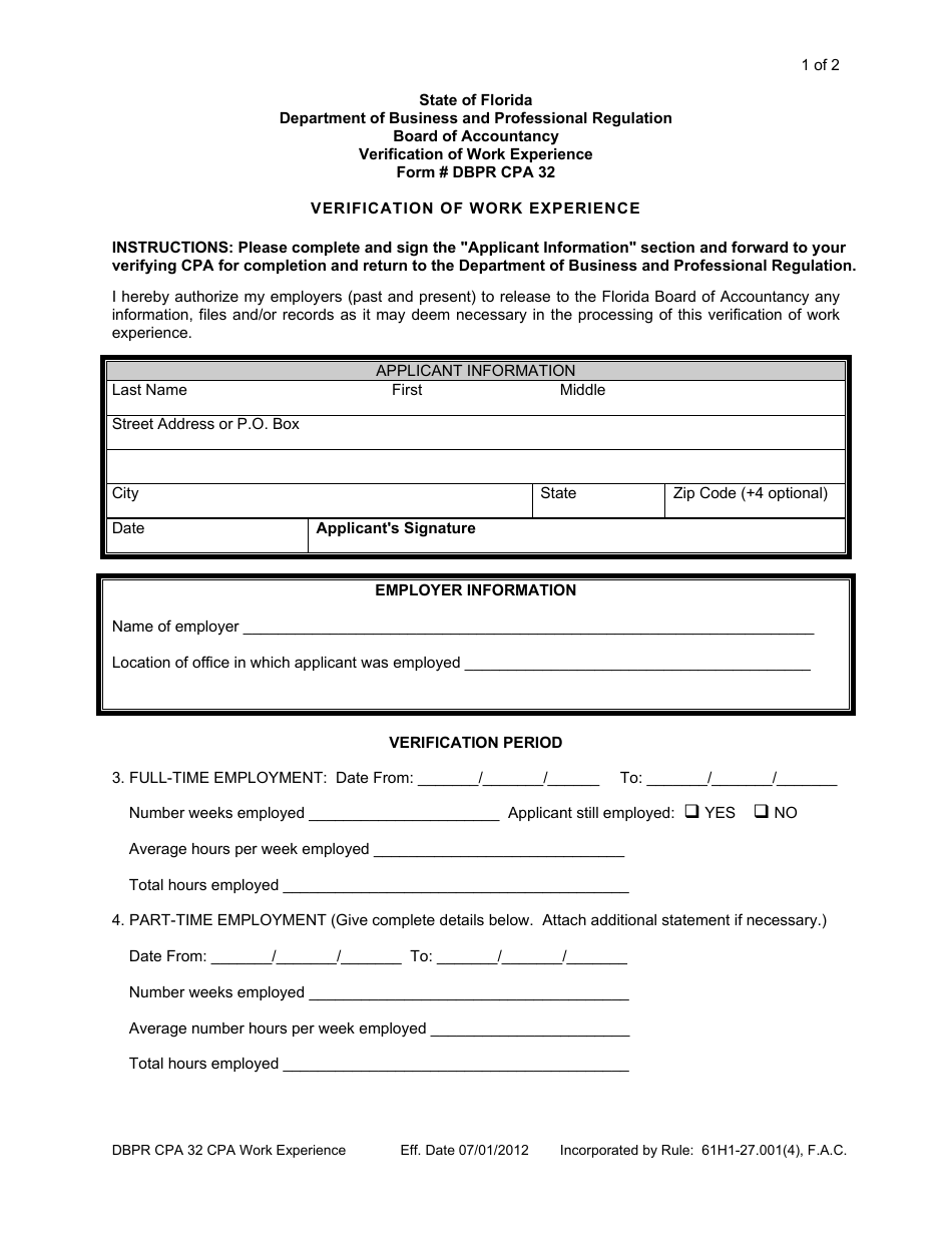 Form DBPR CPA2 CPA Licensure Application - Florida, Page 6
