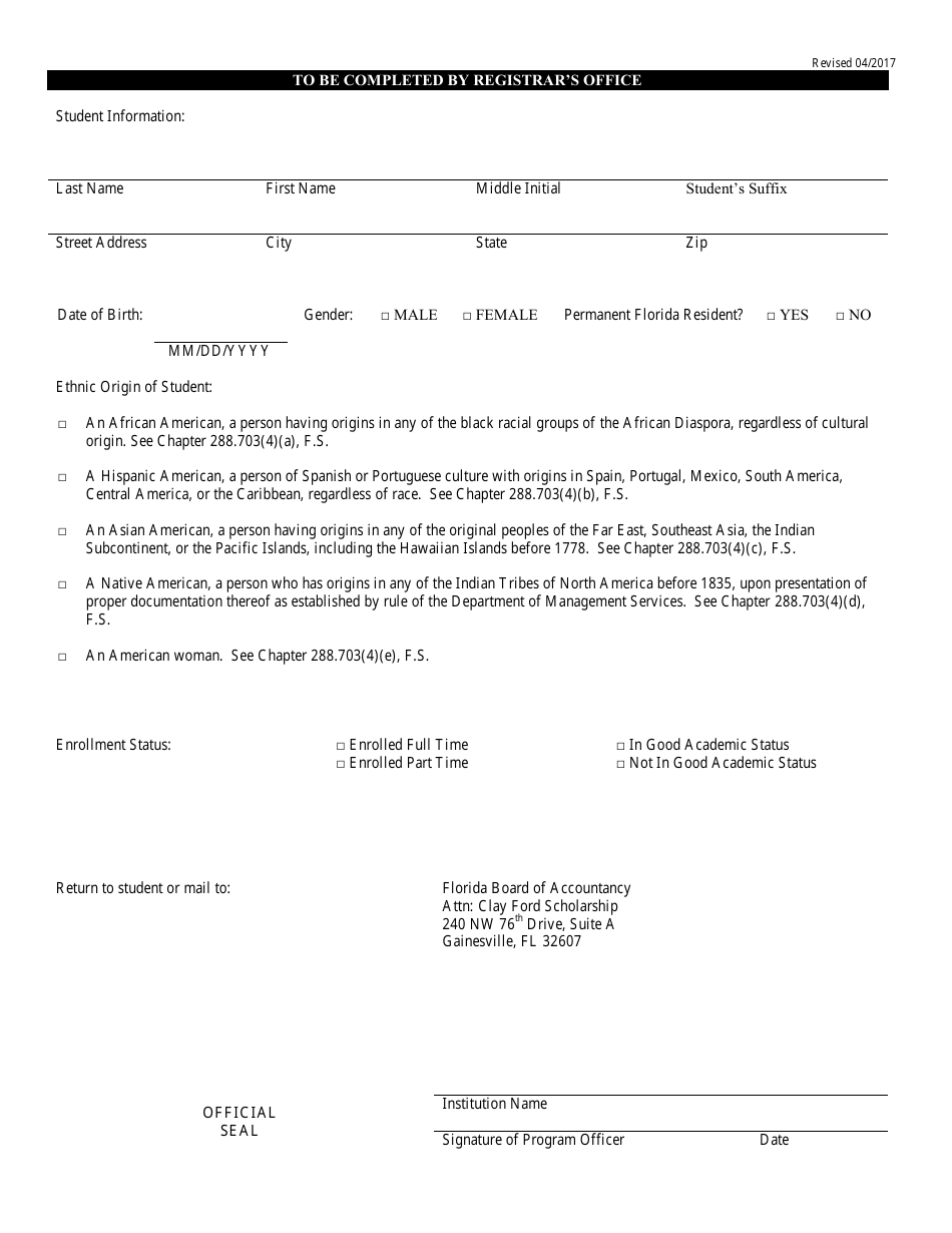 Clay Ford Scholarship for 5th Year Accounting Students Application Form - Florida, Page 7