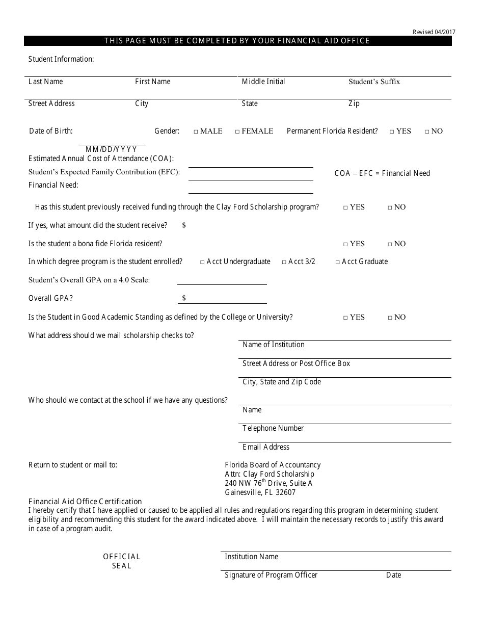 Clay Ford Scholarship for 5th Year Accounting Students Application Form - Florida, Page 8