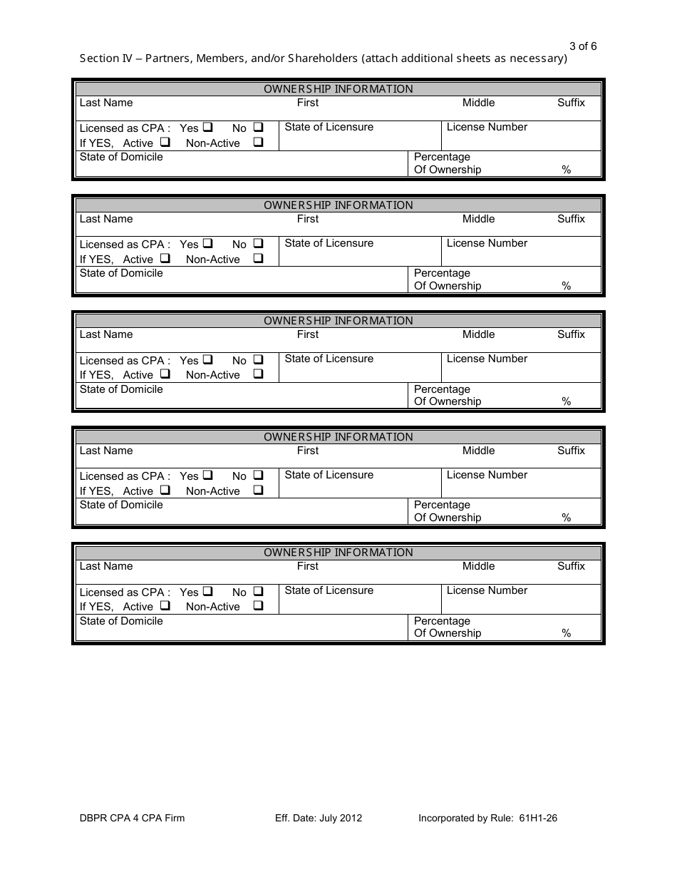 Form DBPR CPA4 Application for CPA Firm - Florida, Page 3