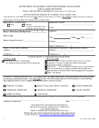 Form FCL1002 (1) &quot;Application for Waiver of Florida Child Labor Law - Child Labor Program&quot; - Florida