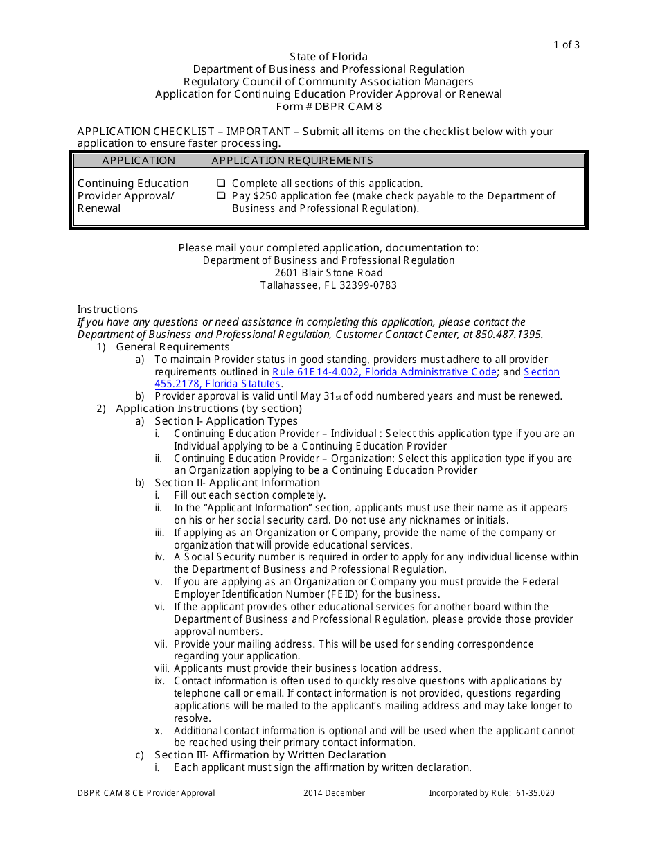 Form DBPR CAM8 - Fill Out, Sign Online and Download Printable PDF ...