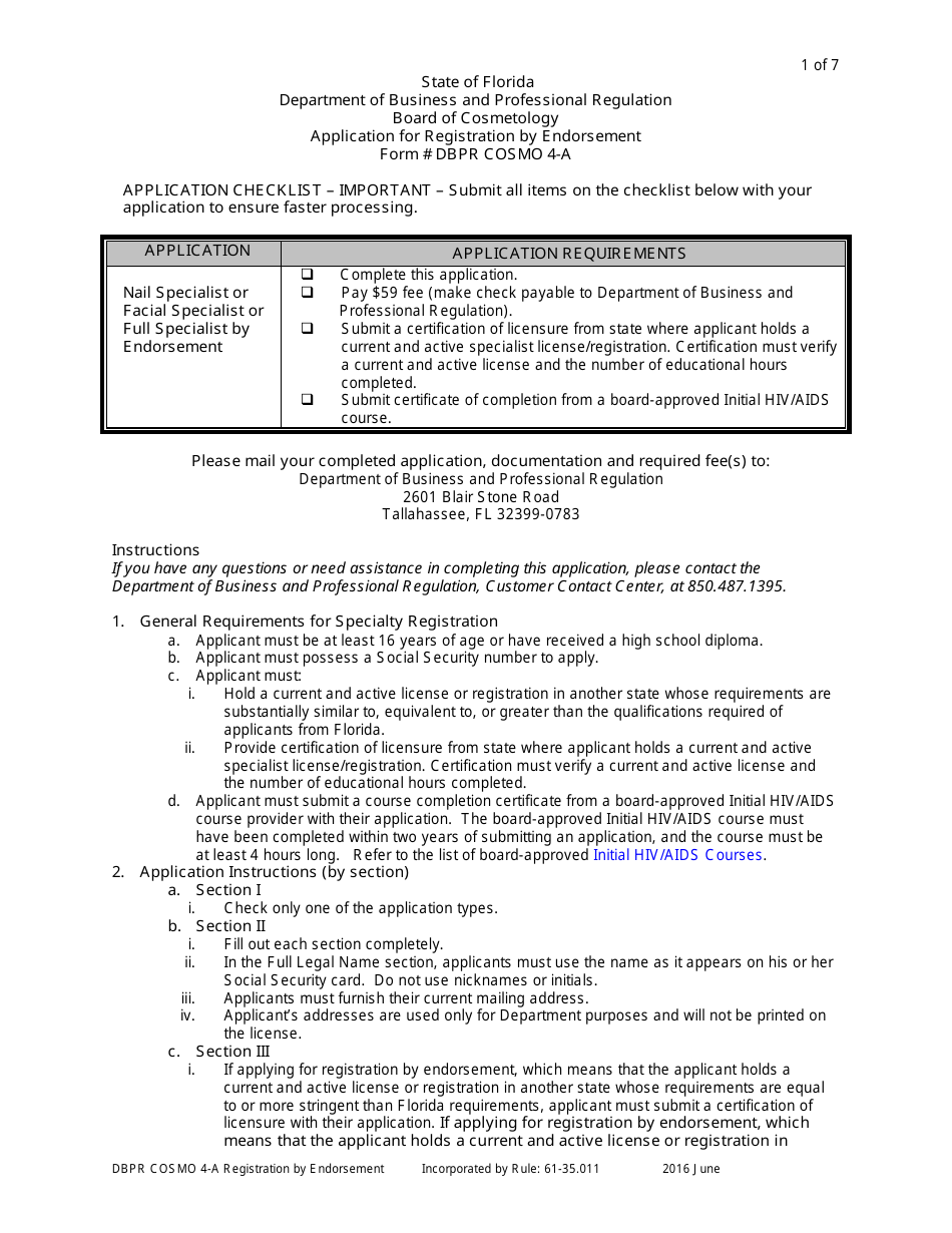 Form DBPR COSMO4-A - Fill Out, Sign Online and Download Printable PDF ...