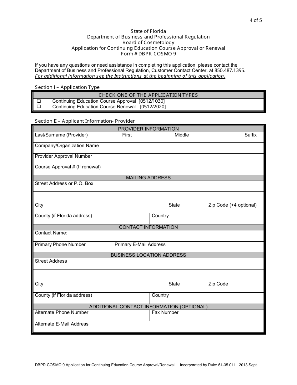 Form DBPR COSMO9 Application for Continuing Education Course Approval or Renewal - Florida, Page 4