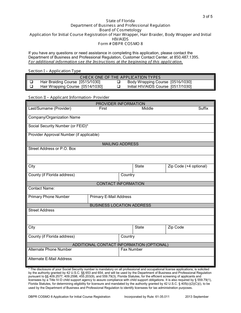 Form DBPR COSMO8 Fill Out, Sign Online and Download Printable PDF