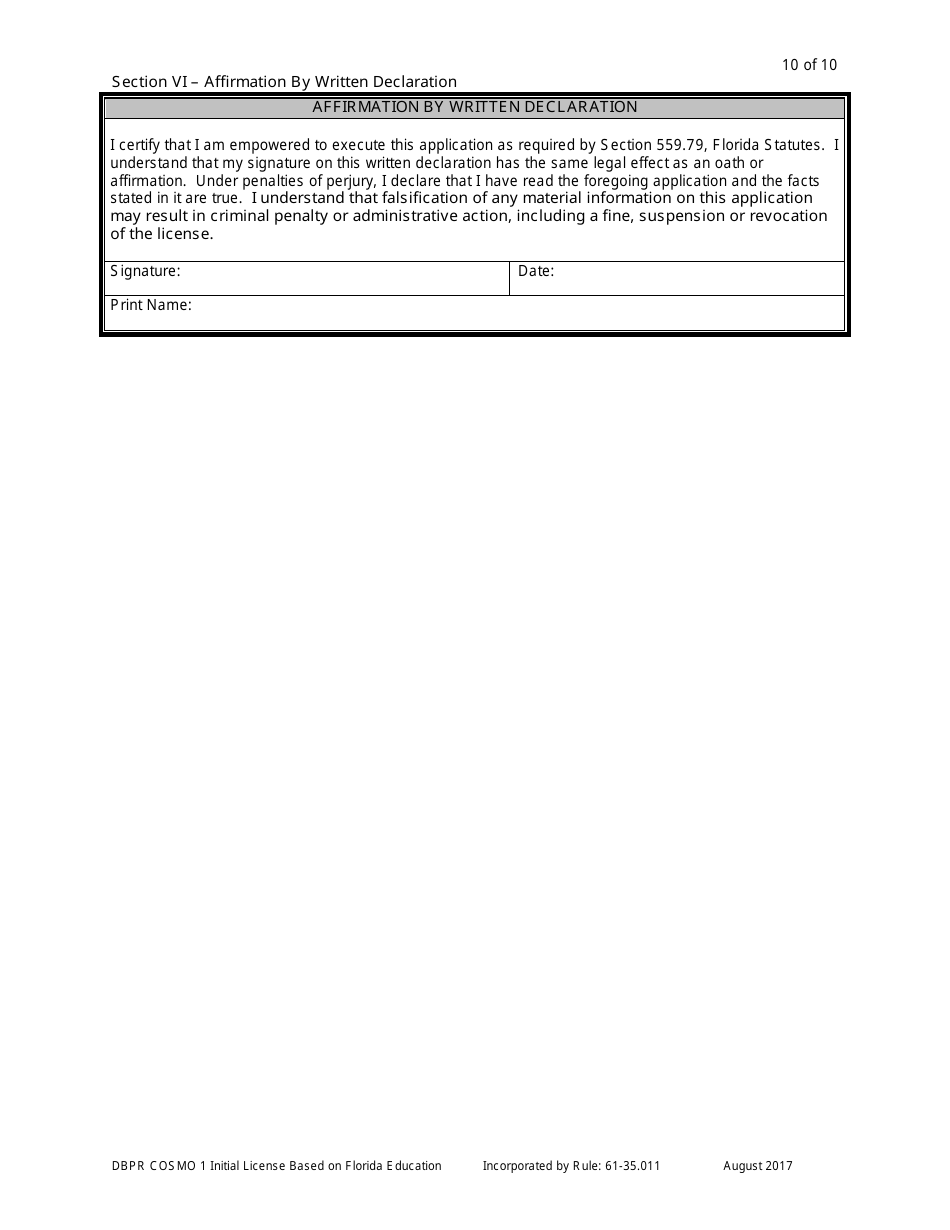 Form DBPR COSMO1 Application for Initial License Based on Florida Education - Florida, Page 10